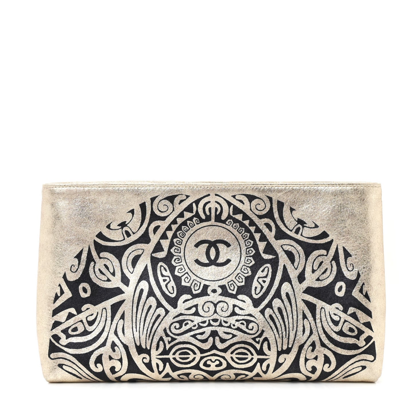 Metallic Lambskin Print Clutch Gold