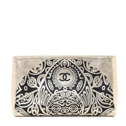 Chanel Metallic Lambskin Print Clutch Gold 1 of 12