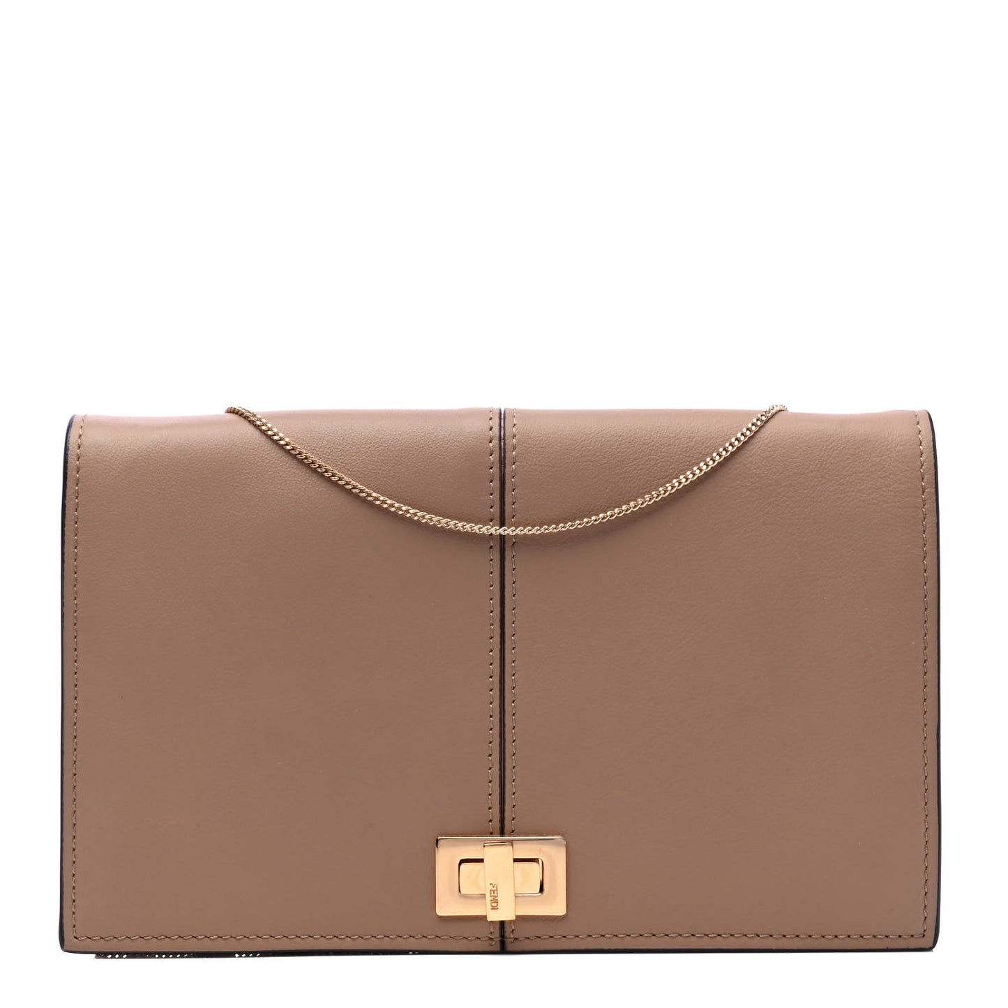 Vitello Grace Glazed Fabric FF 1974 Mini Peekaboo Wallet on Chain Brown Mogano Panna