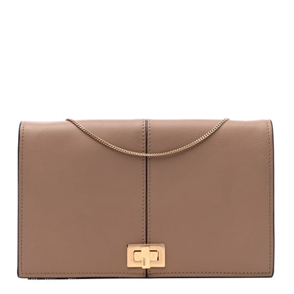 Fendi Vitello Grace Glazed Fabric FF 1974 Mini Peekaboo Wallet on Chain Brown Mogano Panna 1 of 5