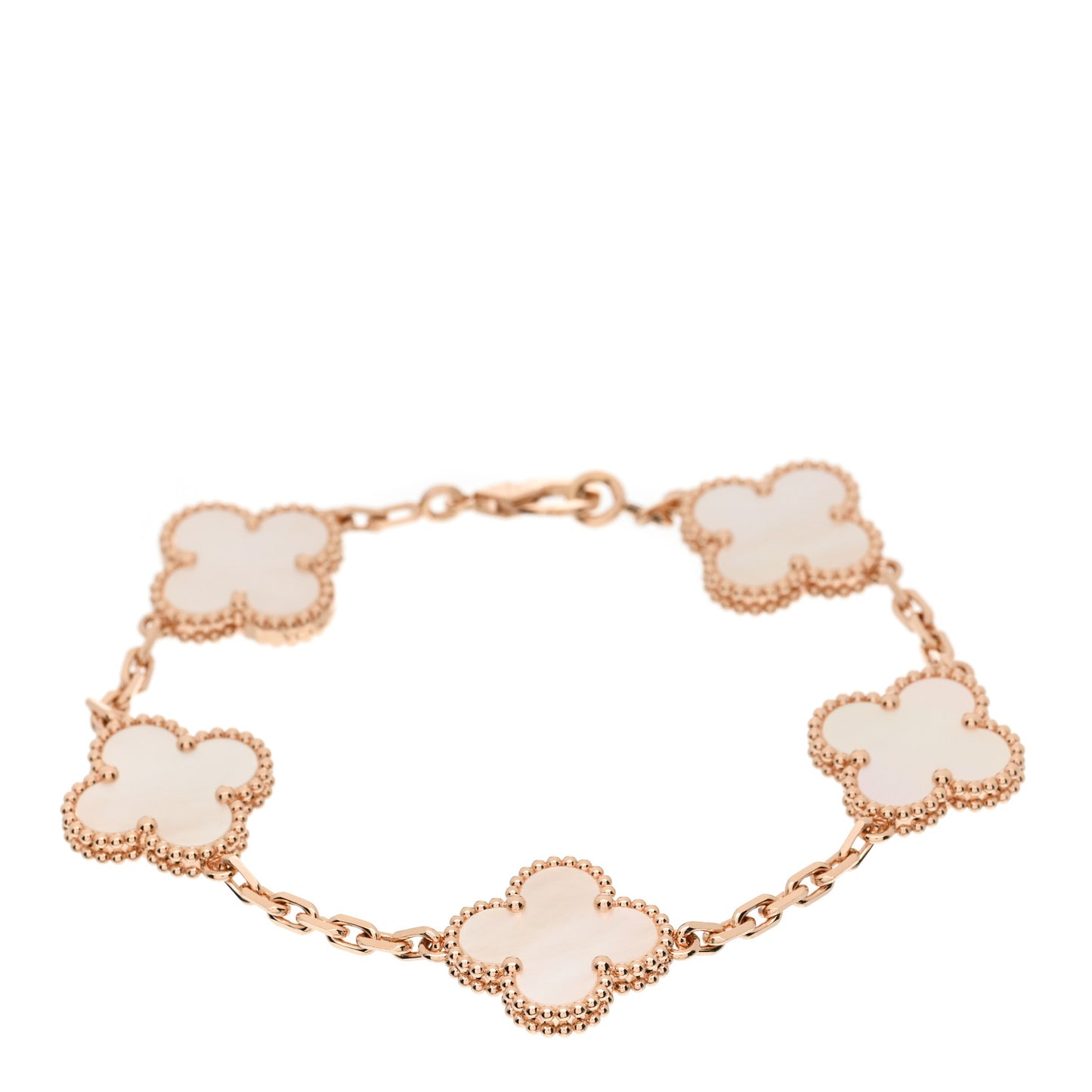 18K Rose Gold Mother of Pearl 5 Motifs Vintage Alhambra Bracelet