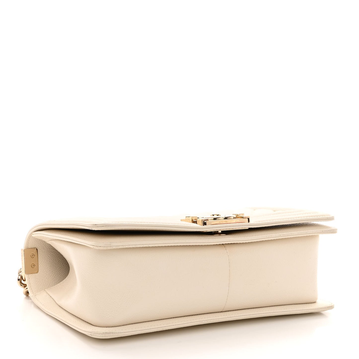 Caviar Chevron Quilted Medium Boy Flap Light Beige