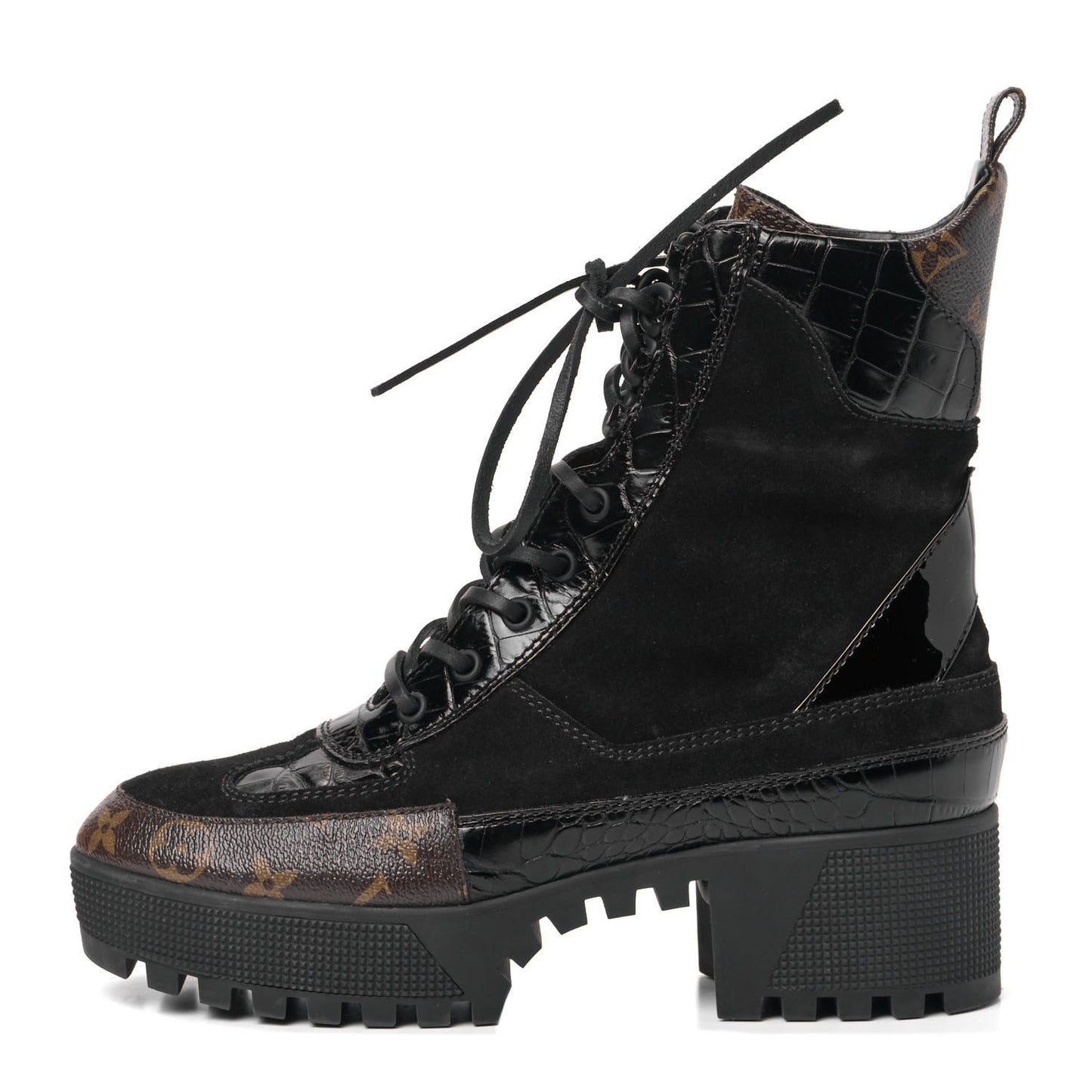 Suede Calfskin Crocodile Embossed Patent Monogram Laureate Platform Desert Boots 40 Black