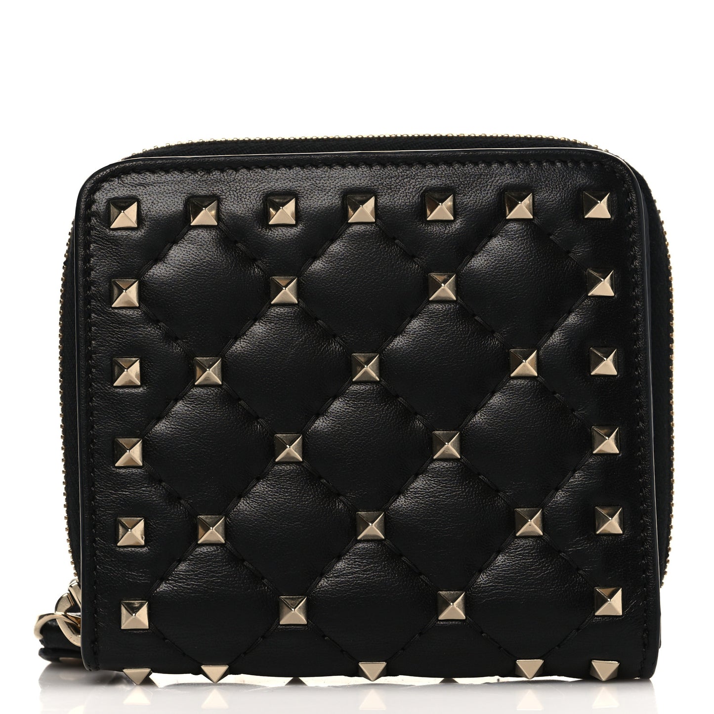Nappa Rockstud Spike Zip Card Holder Black