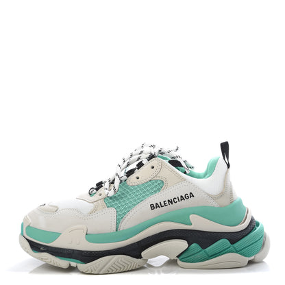 Balenciaga Fabric Mesh Womens Triple S Sneakers 37 White Green Grye 1 of 8