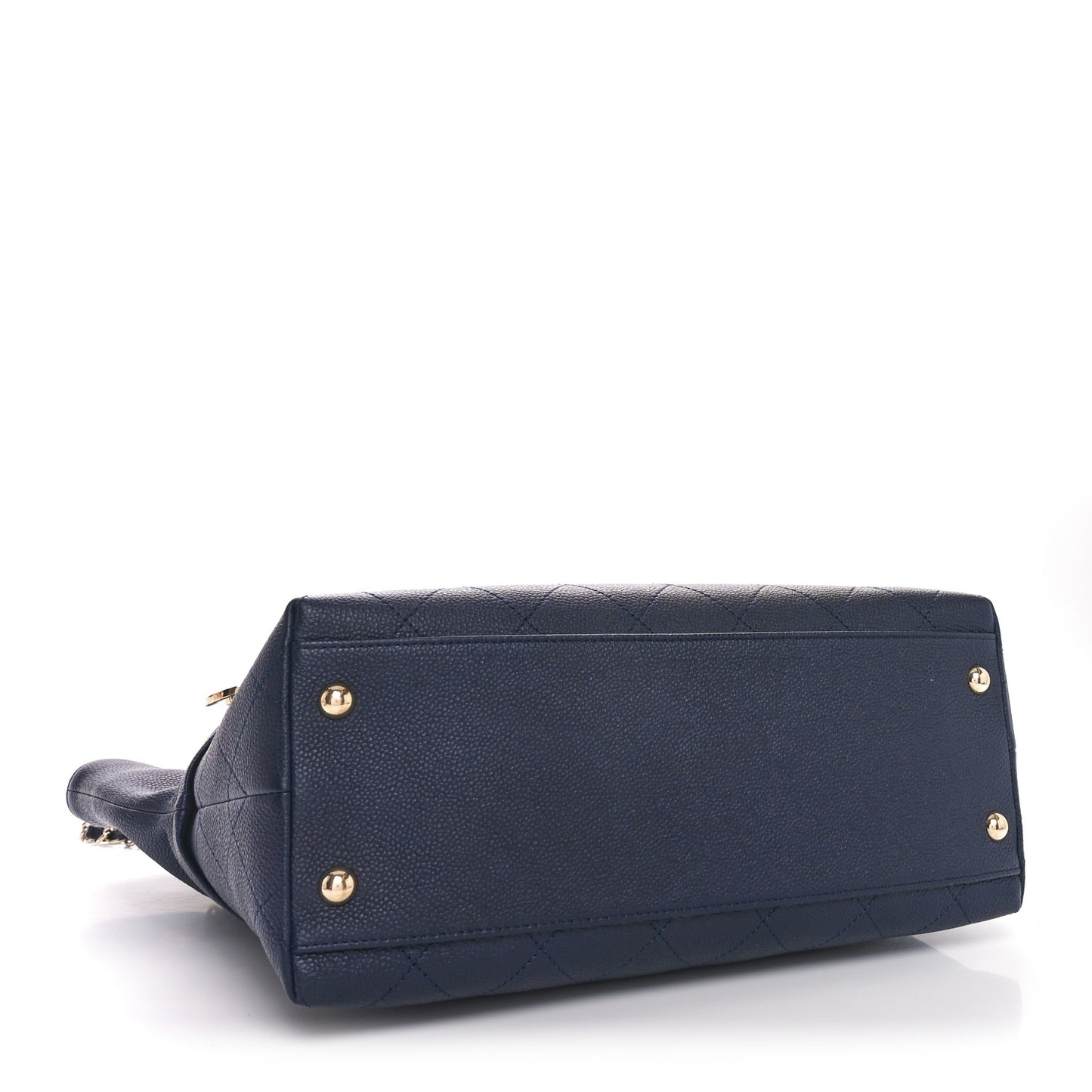 Crumpled Grained Calfskin Zip and Carry Shopping Tote Dark Navy