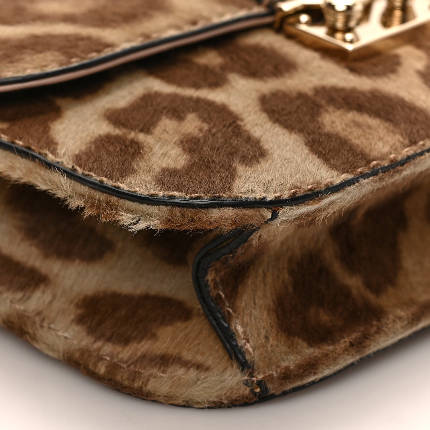 Valentino Garavani Calf Hair Leopard Print Small Glam Lock Rockstud Flap Blush 7 of 8