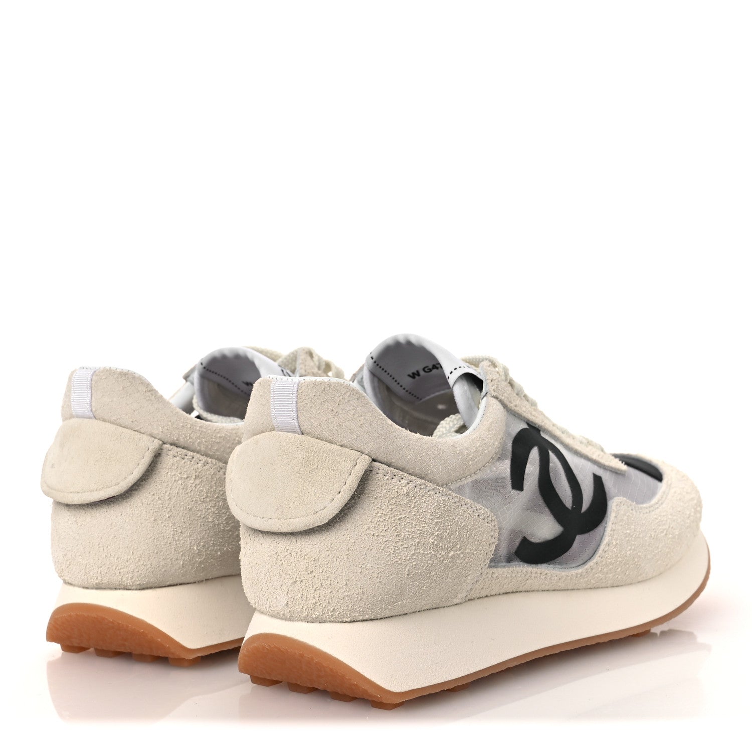 Chanel Suede Mesh Womens CC Sneakers 37.5 White Black 3 of 10