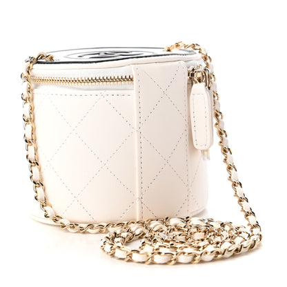 Chanel Lambskin Quilted Round Small Vanity Case With Chain White Black 3 of 12