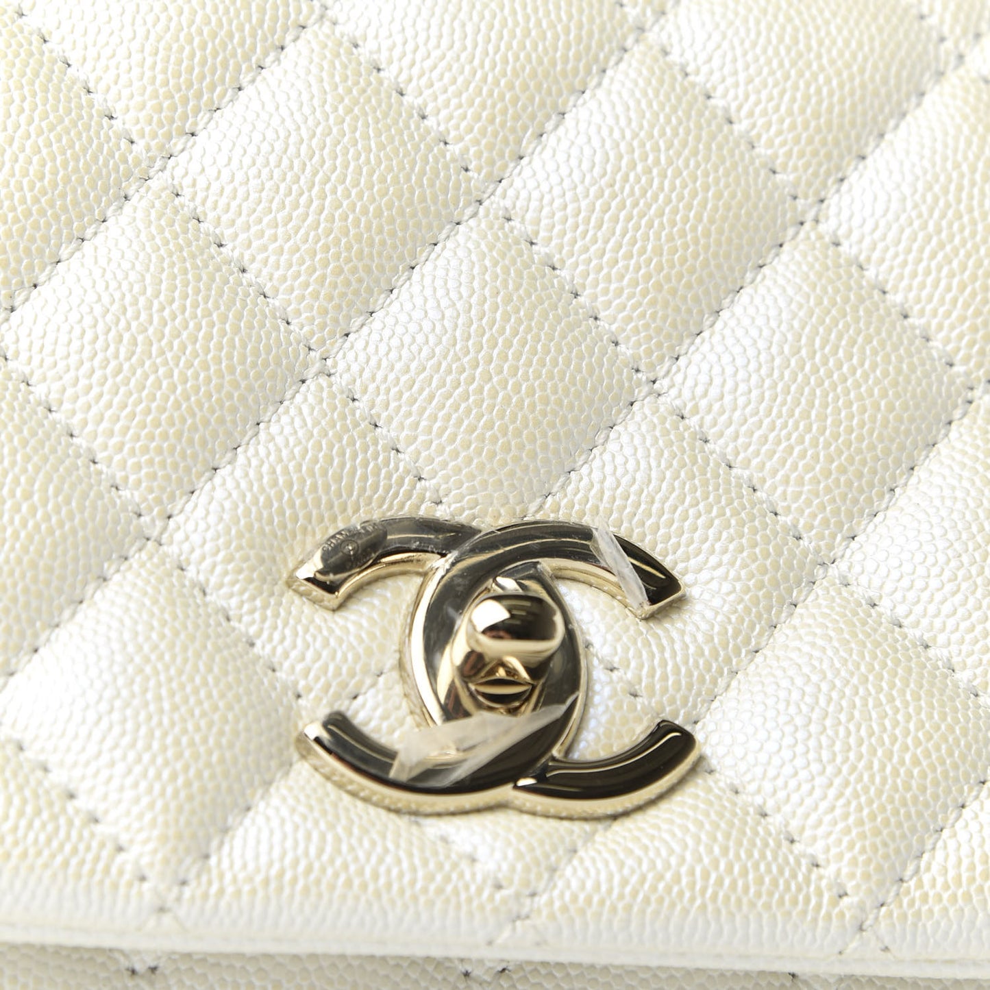 Iridescent Caviar Quilted Small Coco Handle Flap White