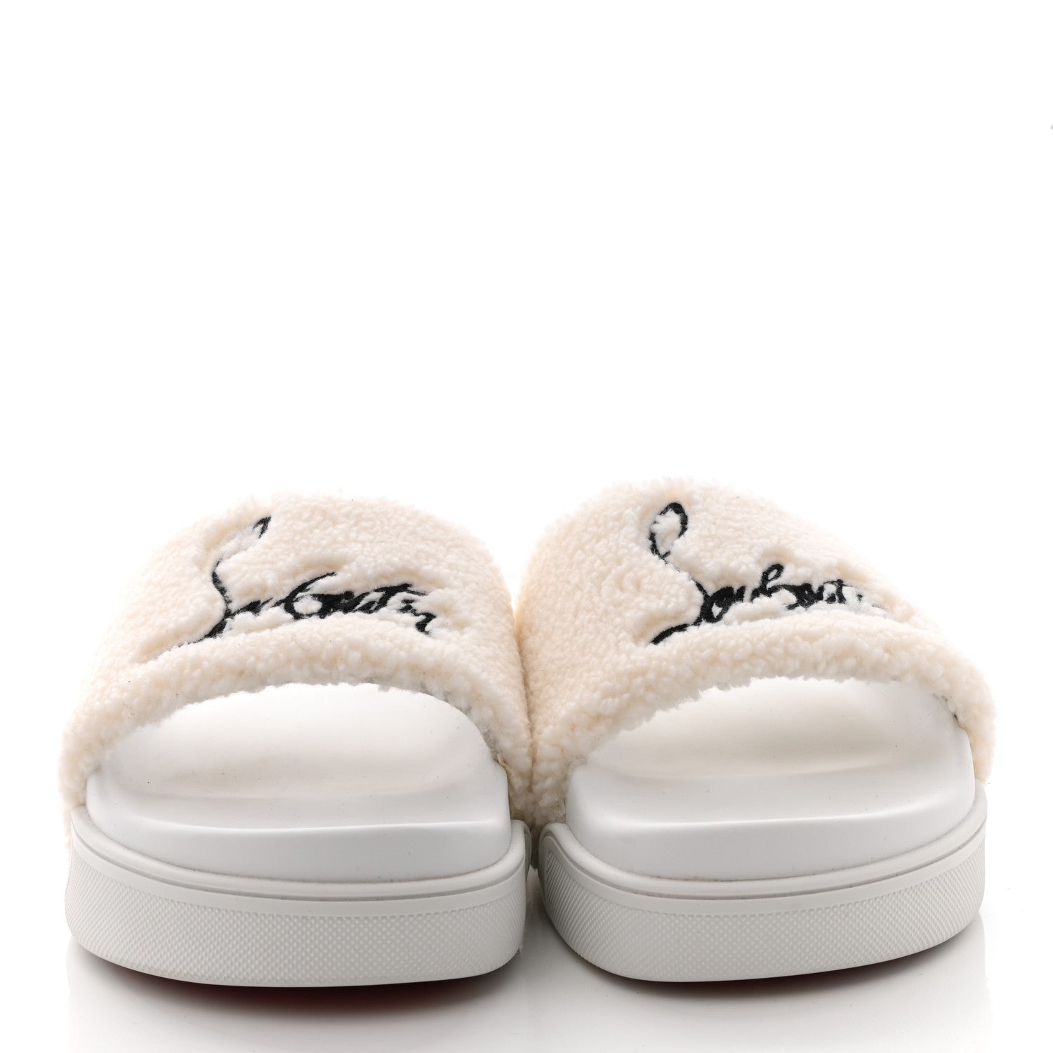 Christian Louboutin Faux Shearling Embroidered Pool Donna Flat Slide Sandals 39 White 2 of 10