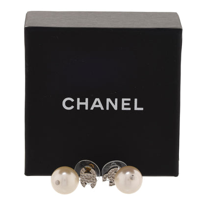 Chanel Crystal Pearl CC Drop Earrings Silver Pearly White 5 of 5