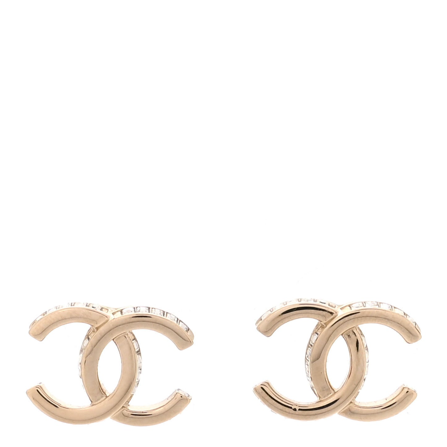 Metal Baguette Crystal CC Earrings Gold