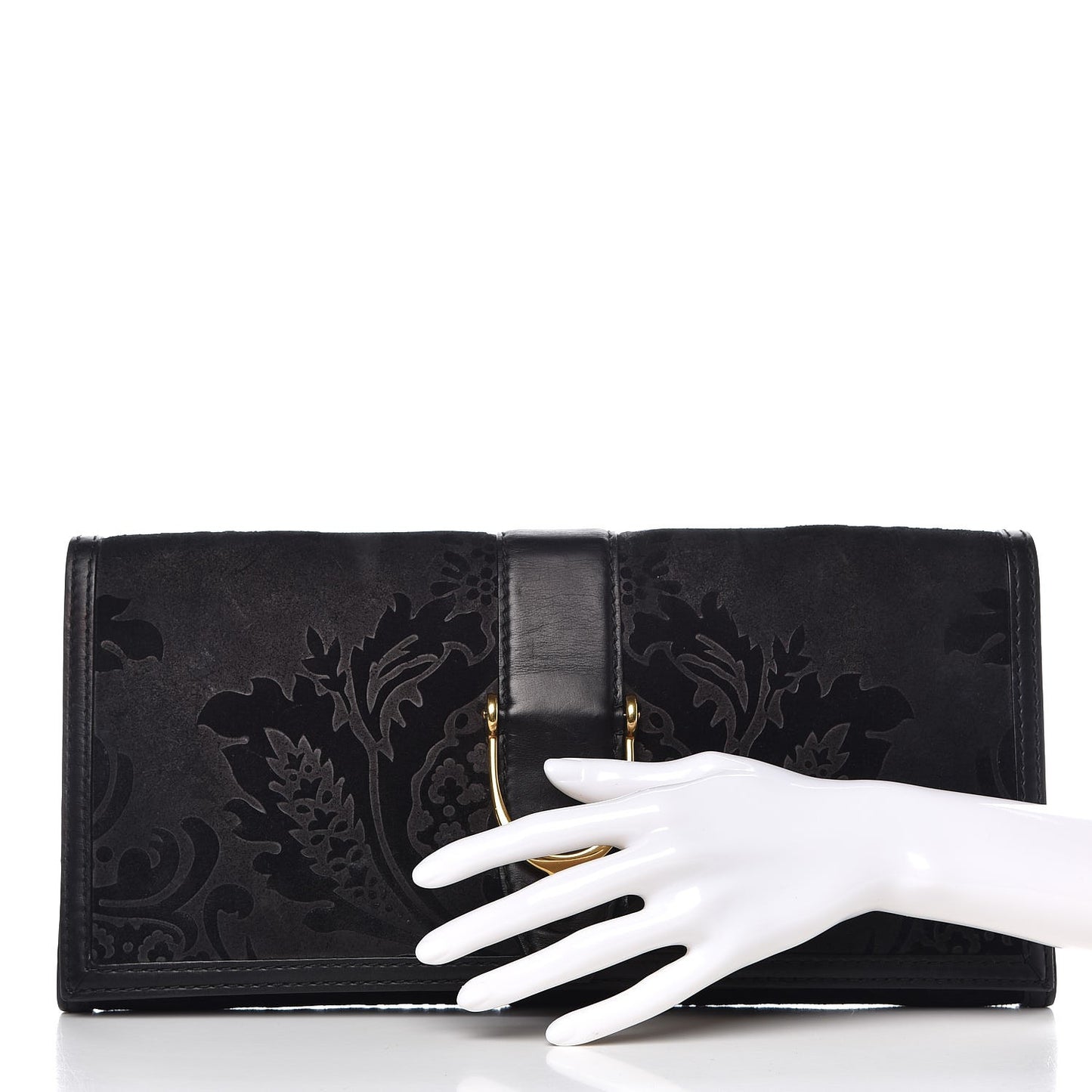 Suede Calfskin Brocade Soft Stirrup Clutch Black