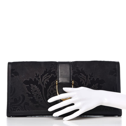 Gucci Suede Calfskin Brocade Soft Stirrup Clutch Black 2 of 11