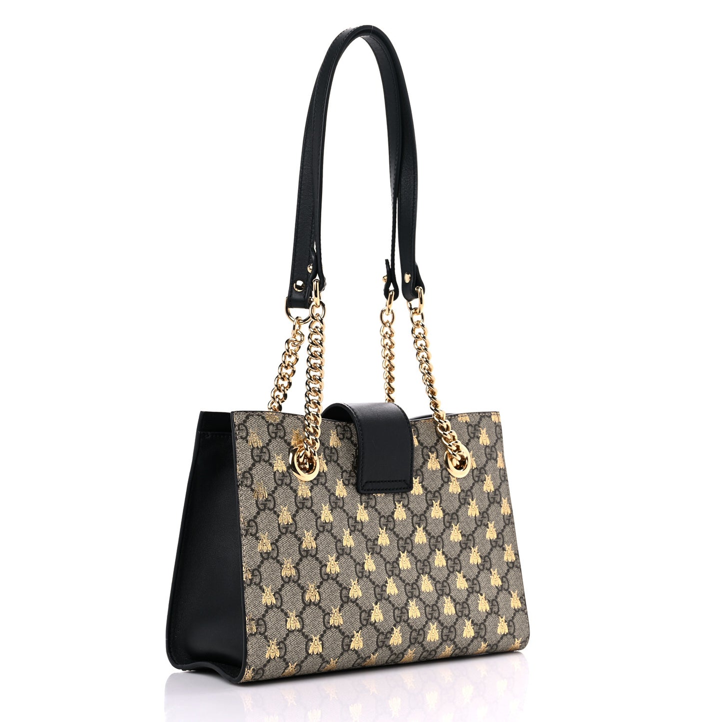 GG Supreme Monogram Bees Small Padlock Tote Beige Oro Black