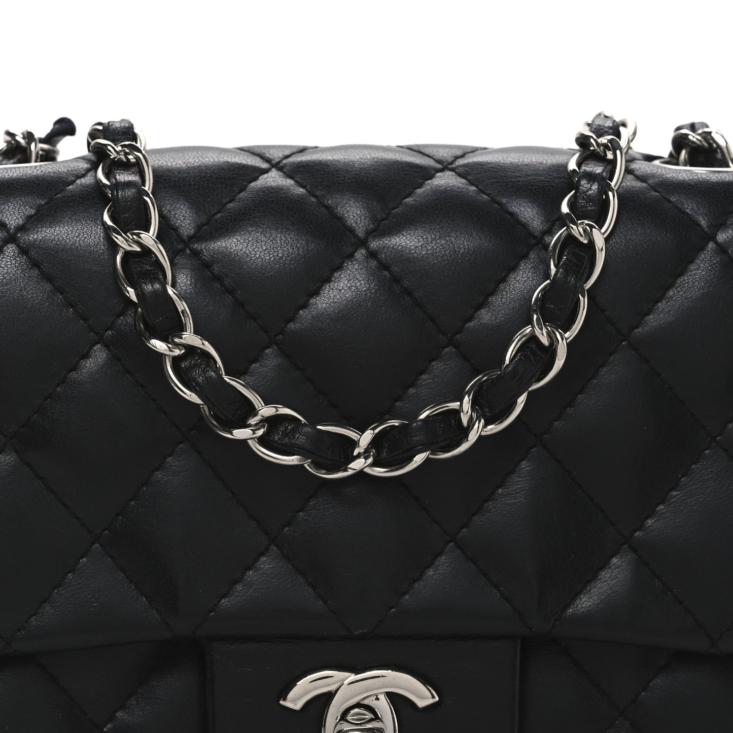 Lambskin Quilted Mini Square Flap Black