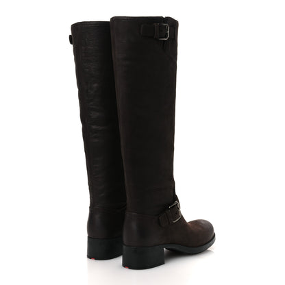 Prada Capra Antic Donna Tall Riding Boots 37 Ebano 5 of 12