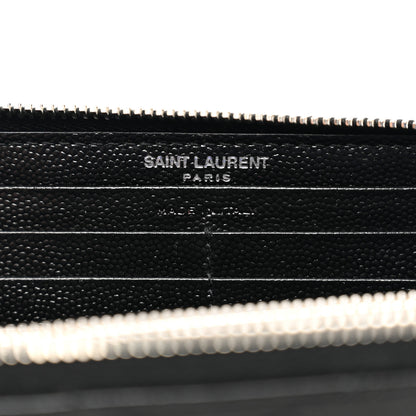 Saint Laurent Grain De Poudre Matelasse Chevron Monogram Zip Around Wallet Black 6 of 8