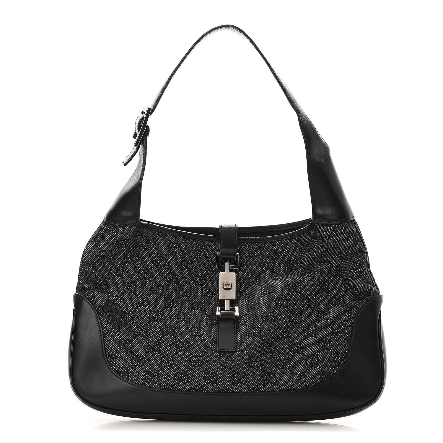 Gucci Denim Monogram Small Jackie O Hobo Black 1 of 12