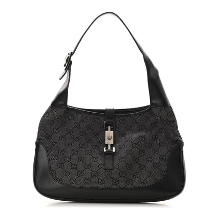 Gucci Denim Monogram Small Jackie O Hobo Black 1 of 12