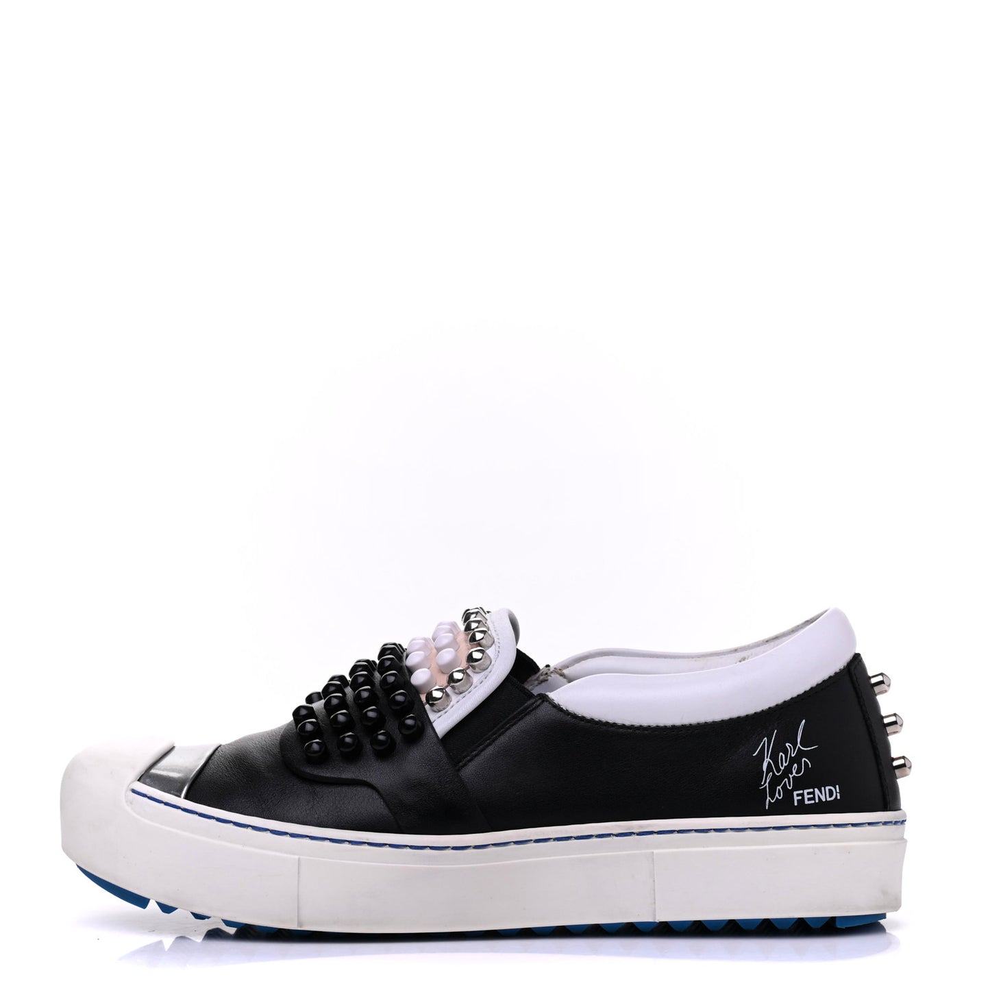 Calfskin Studded Karlito Slip On Sneaker 36 Black