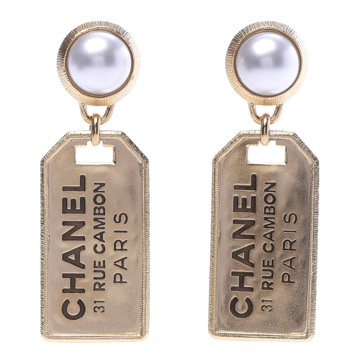 Chanel Pearl CC Tags Drop Earrings Gold 1 of 5