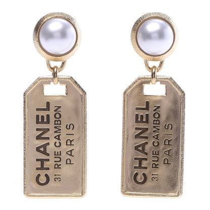 Chanel Pearl CC Tags Drop Earrings Gold 1 of 5