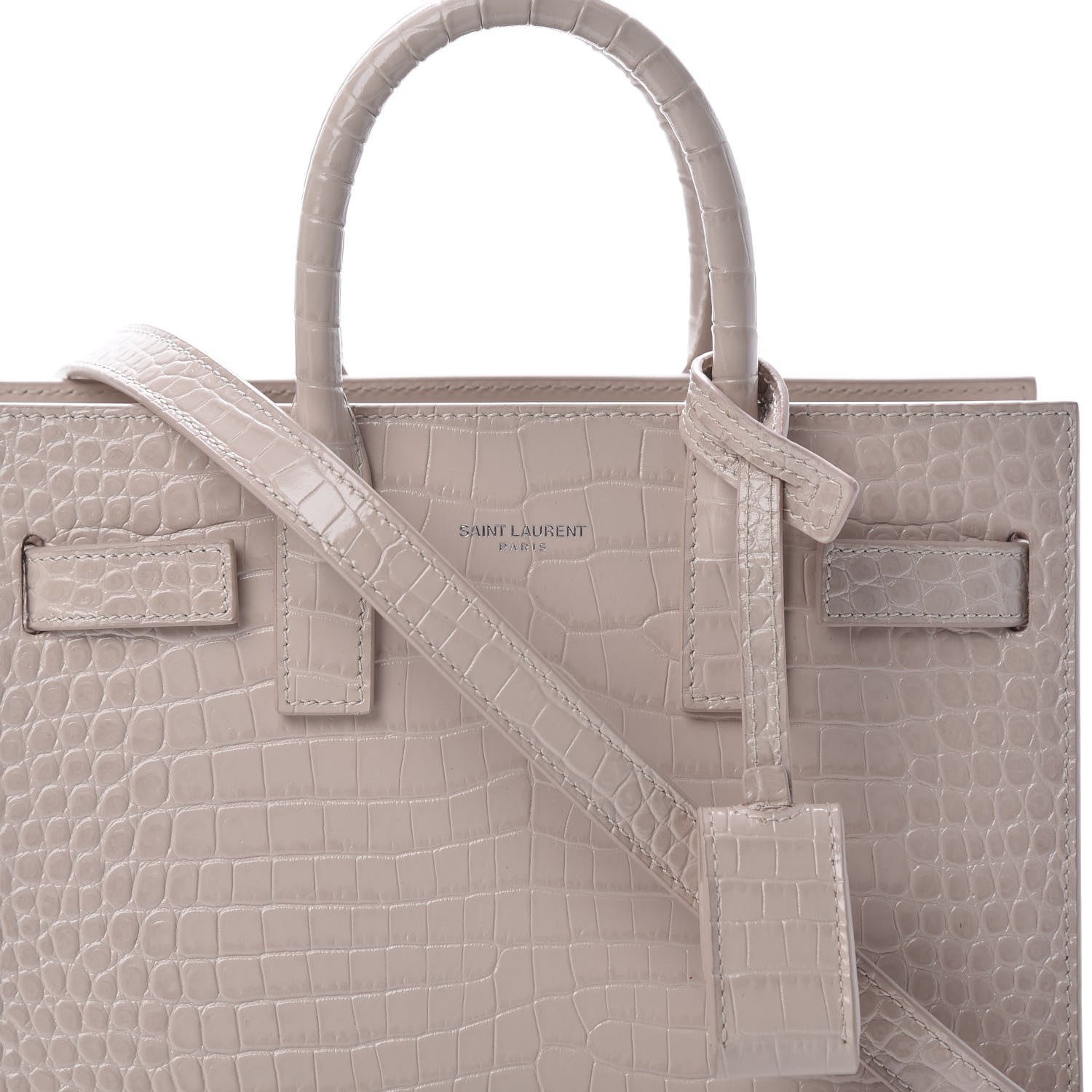 Saint Laurent Calfskin Crocodile Embossed Nano Sac De Jour Rose Antic 8 of 11