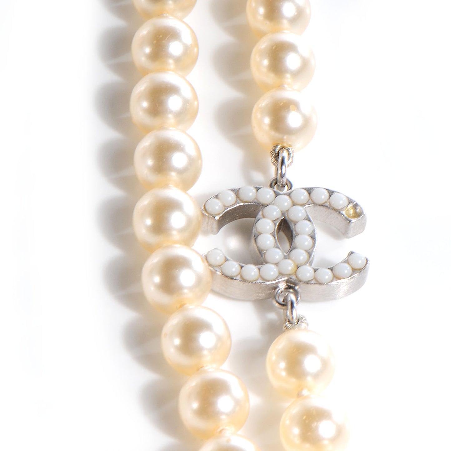 Pearl CC Long Strand Necklace Silver