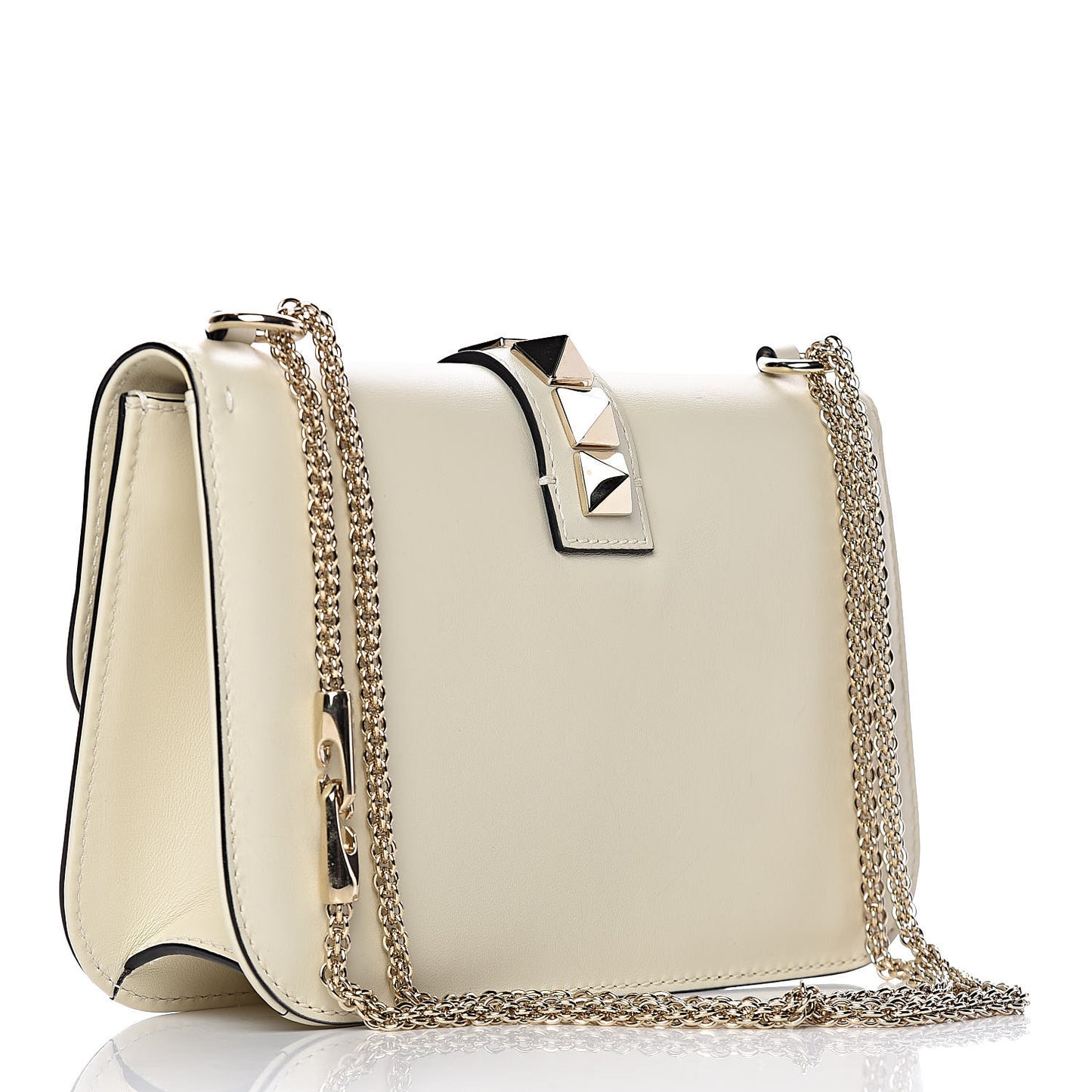 Vitello Medium Glam Lock Rockstud Flap Light Ivory