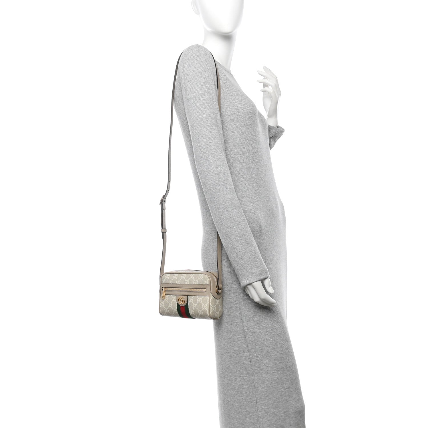 Gucci GG Supreme Monogram Textured Dollar Calfskin Mini Ophidia Shoulder Bag Beige Mystic White Oatmeal 2 of 10
