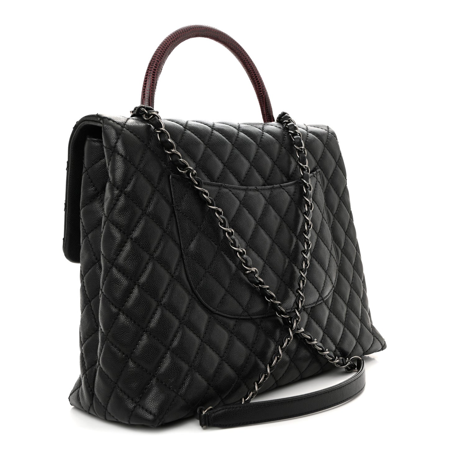 Caviar Lizard Quilted Large Coco Handle Flap Black