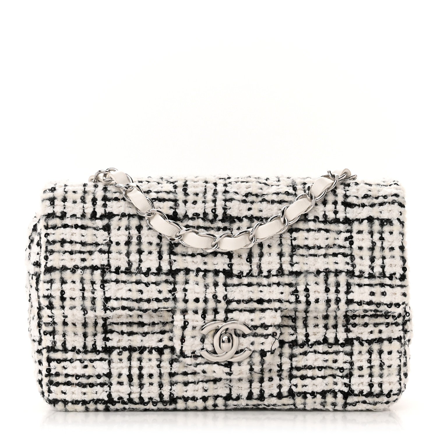 Chanel Tweed Quilted Mini Rectangular Flap White Black 1 of 12