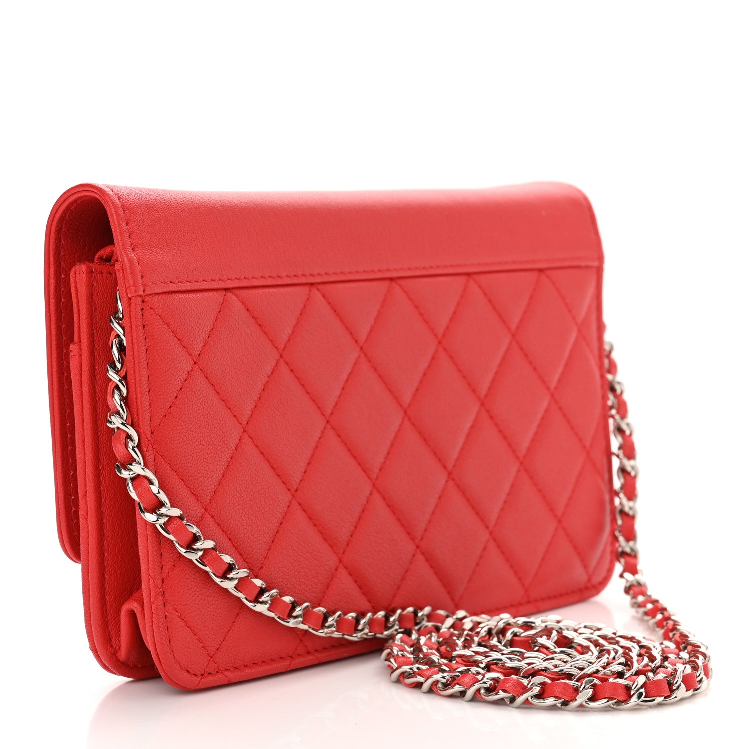 Chanel Grained Calfskin Quilted CC Box Wallet On Chain WOC Red 3 of 11