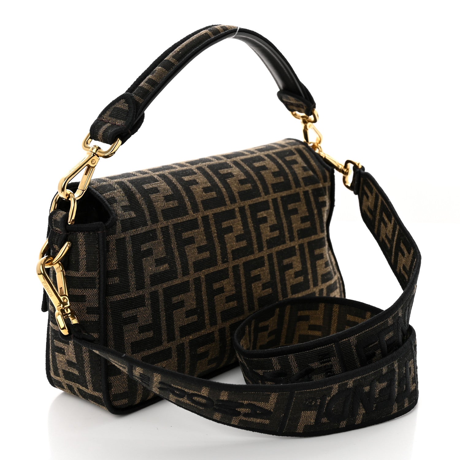 Fendi Fabric Jacquard FF 1974 Medium Baguette Tobacco Moro Black 3 of 13