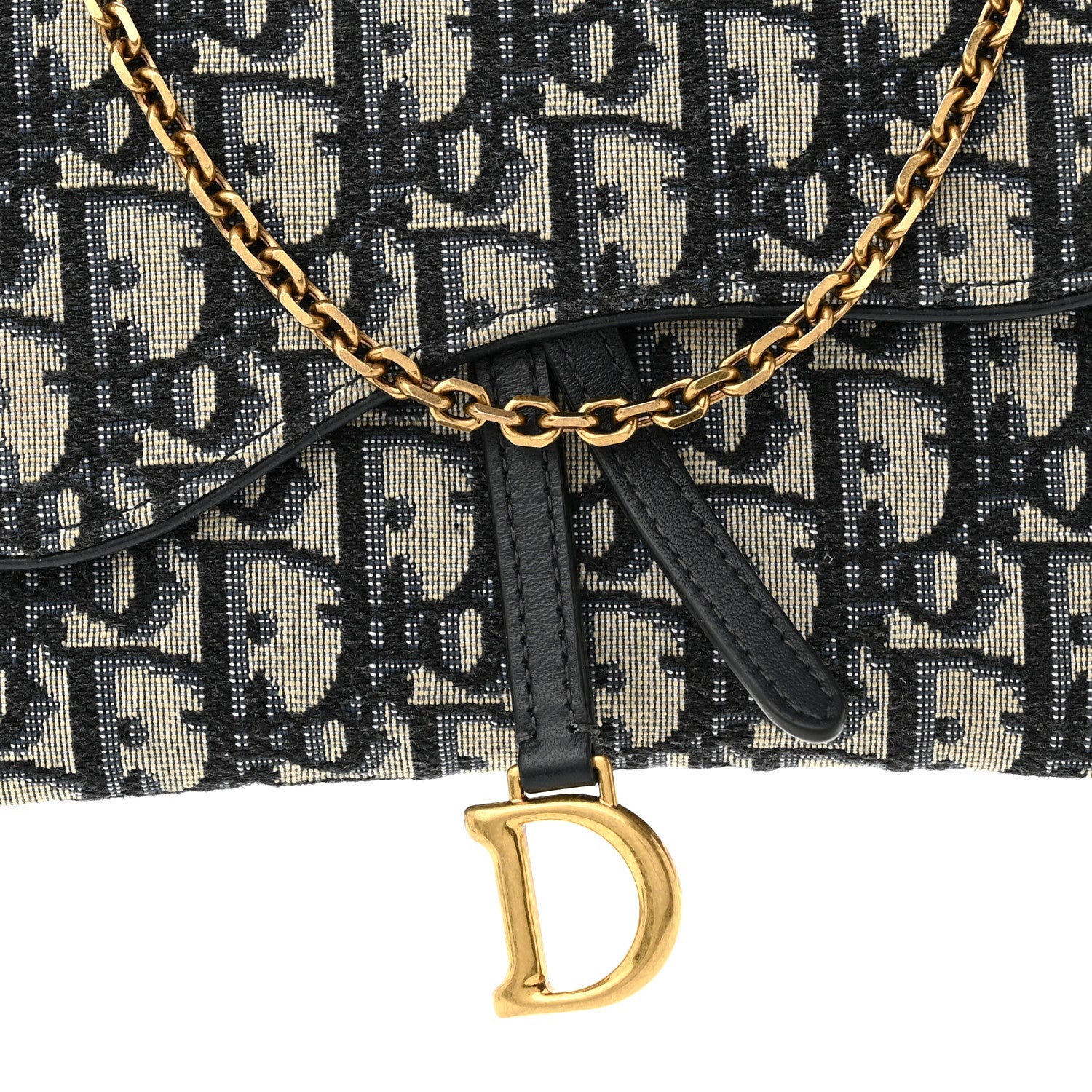 Christian Dior Oblique Saddle Chain Wallet Blue 8 of 10