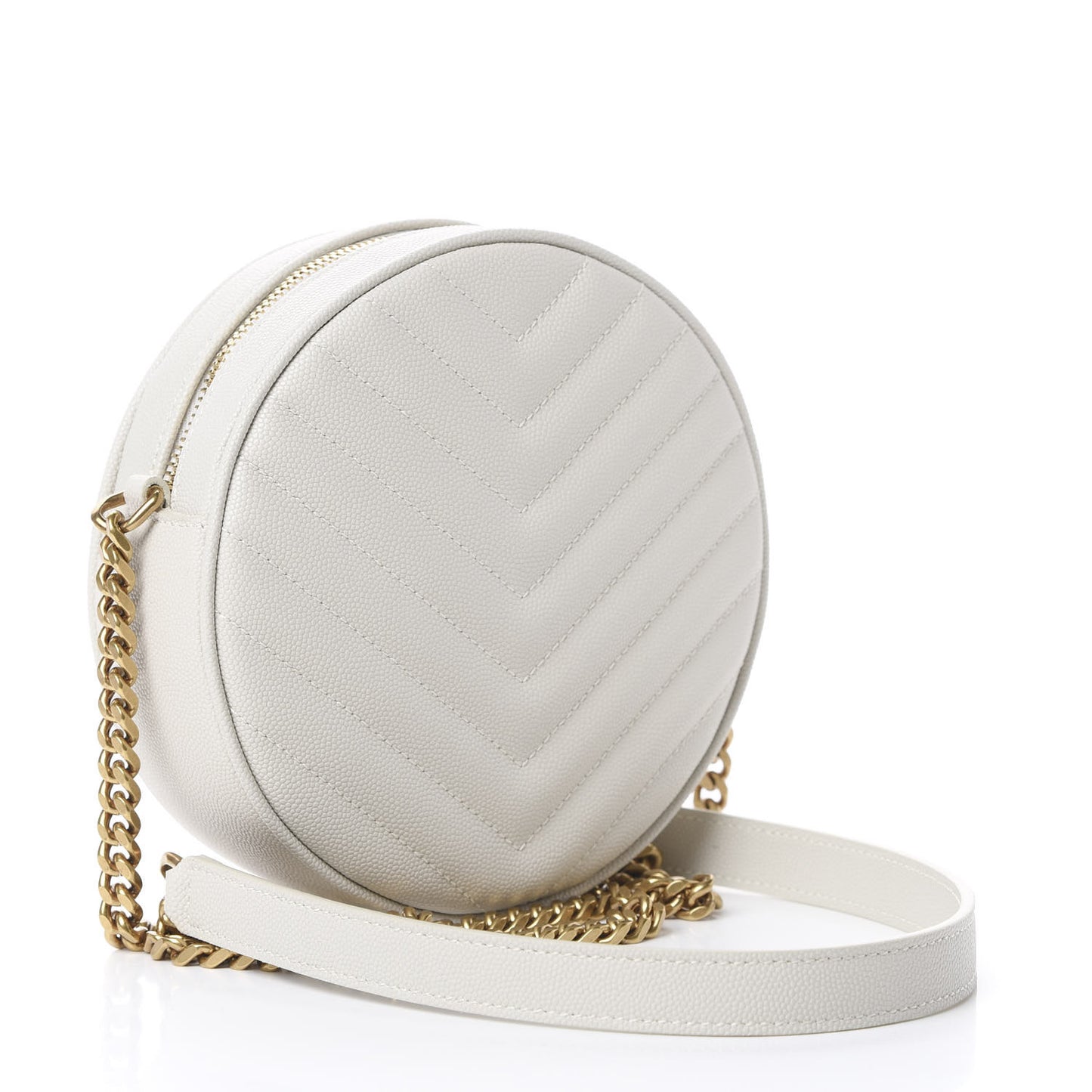 Grain De Poudre Matelasse Chevron Quilted Round Vinyle Camera Bag White