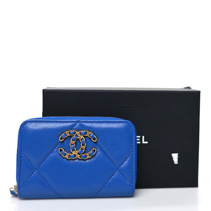 Chanel Lambskin Quilted Chanel 19 Zip Around Coin Purse Wallet Dark Blue 11 of 11