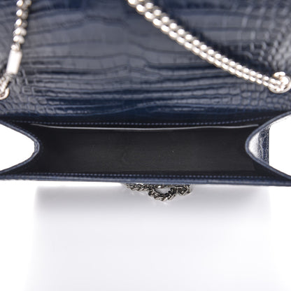 Saint Laurent Calfskin Crocodile Embossed Medium Classic Monogram Kate Tassel Satchel Blue Sapphire 5 of 12