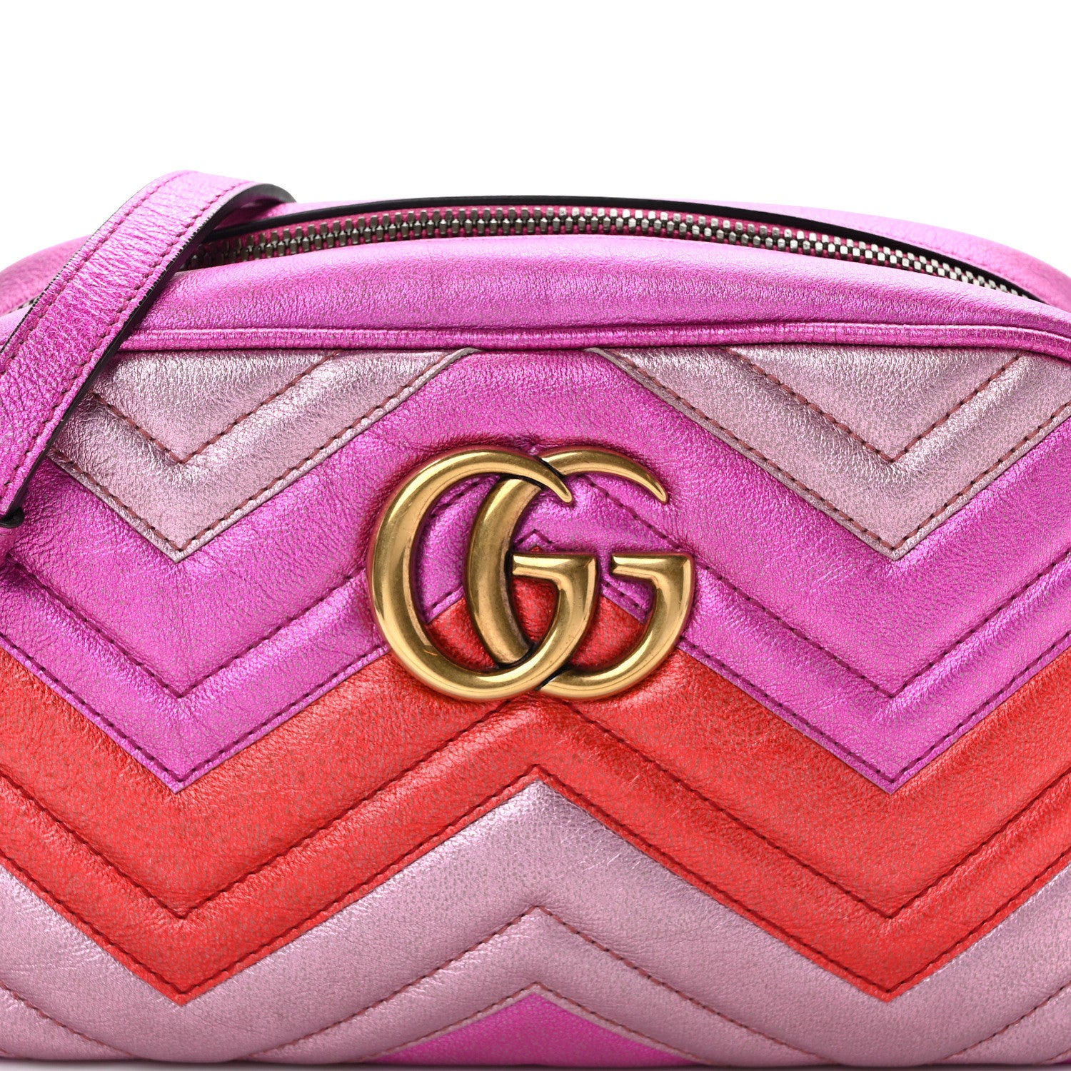 Gucci Laminated Nappa Matelasse Small GG Marmont Chain Shoulder Bag Fuxia Rosso Rosa 8 of 15