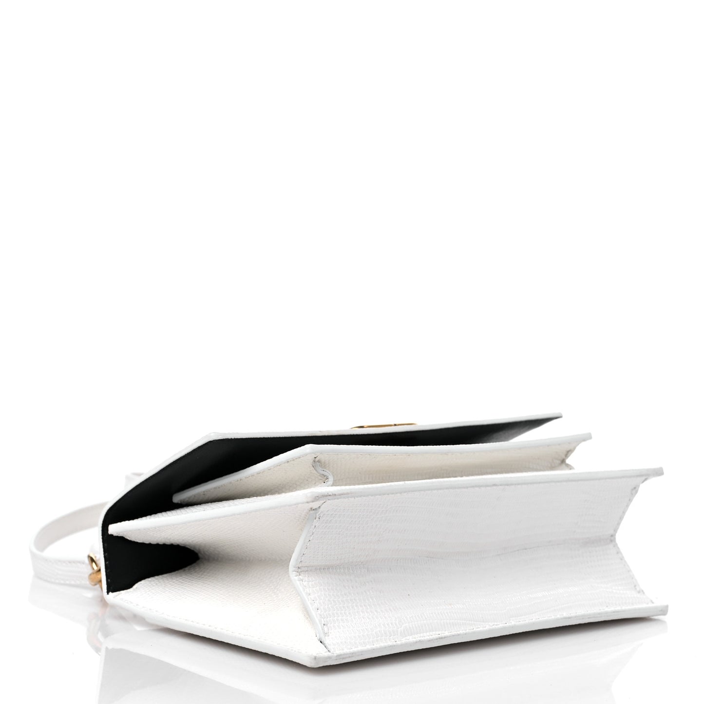 Patent Calfskin Lizard Embossed XS Sharp Top Handle Bag White