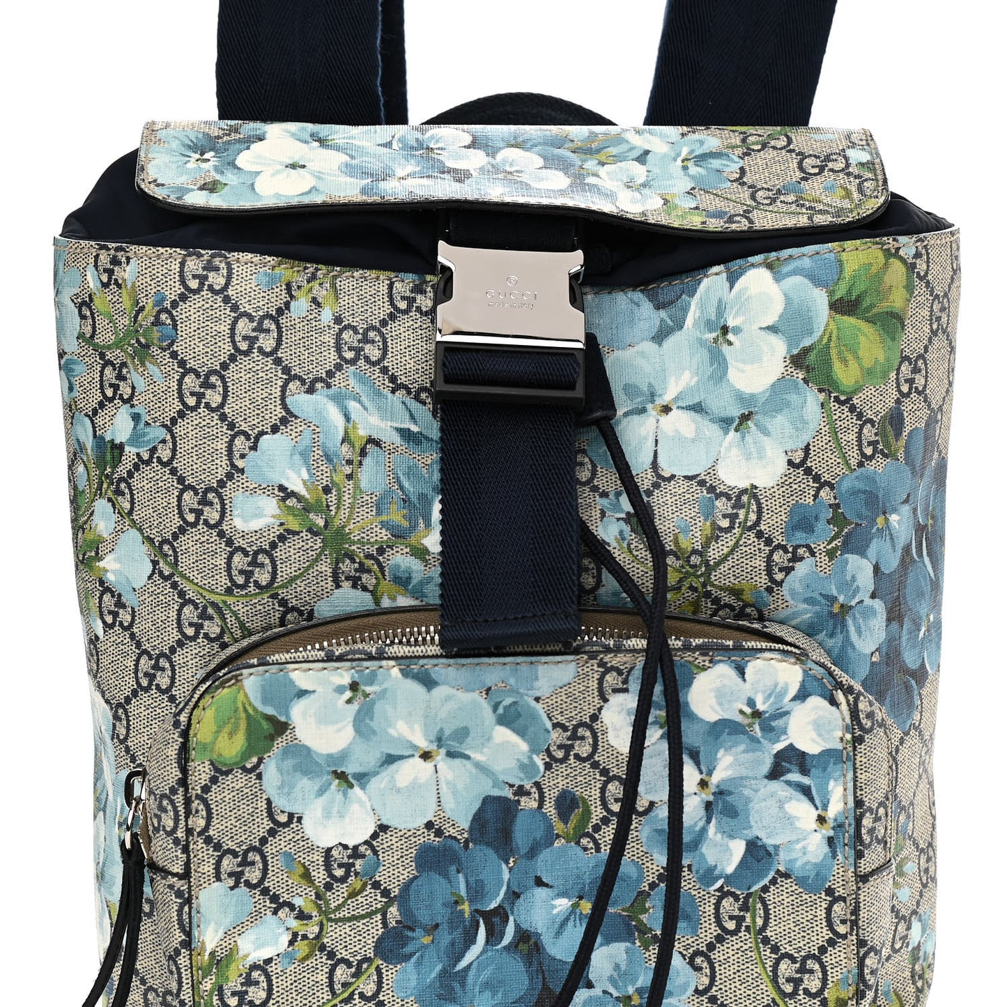 GG Supreme Monogram Blooms Small Single Buckle Backpack Beige Blue Navy
