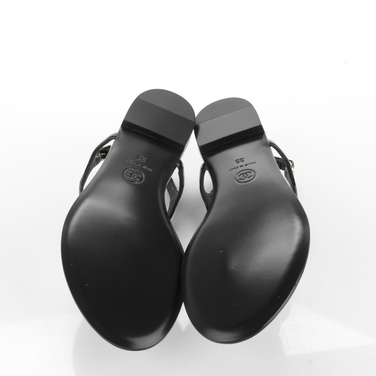 Patent Calfskin Camellia Thong Sandals 35 Black White