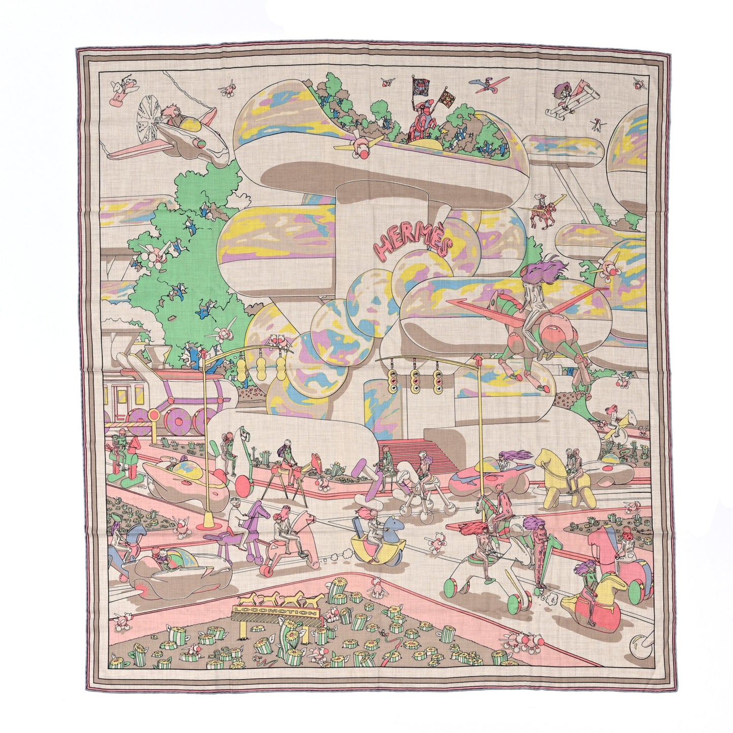Cashmere Silk Locomotion Shawl 140 Naturel Vert Jaune