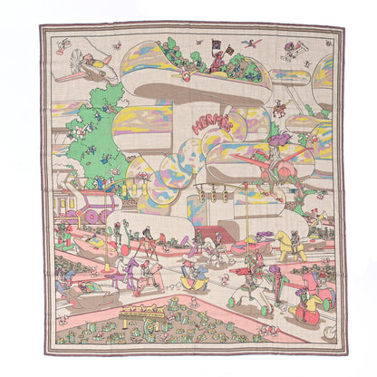 Hermes Cashmere Silk Locomotion Shawl 140 Naturel Vert Jaune 1 of 4