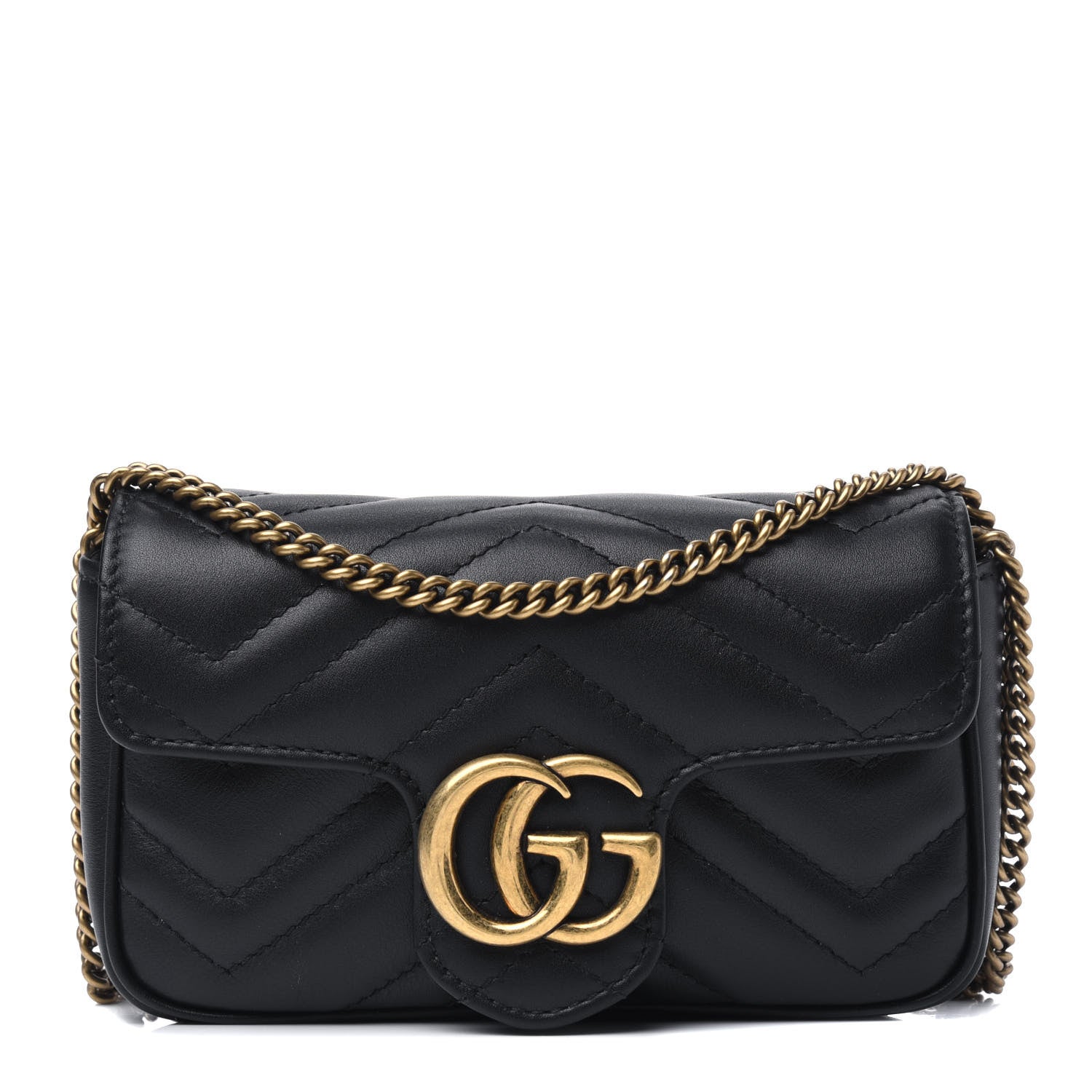 Gucci Calfskin Matelasse Super Mini GG Marmont Shoulder Bag Black 1 of 3