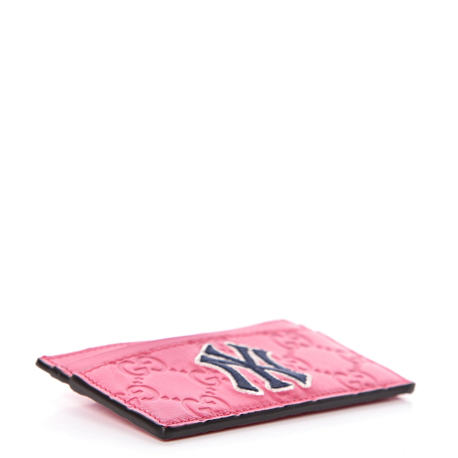 Gucci X MLB Guccissima Signature NY Yankees Embroidered Card Holder Box Pink Blue Ivory 4 of 8