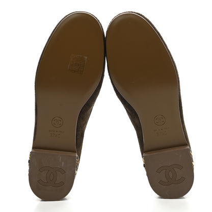 Chanel Suede Calfskin CC Chain Mocassin Loafers 37.5 Brown 5 of 9