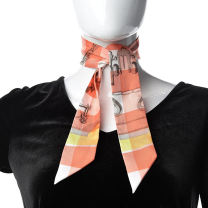 Hermes Silk Mors Et Gourmettes Vichy Twilly Saumon Citron Blanc 2 of 8